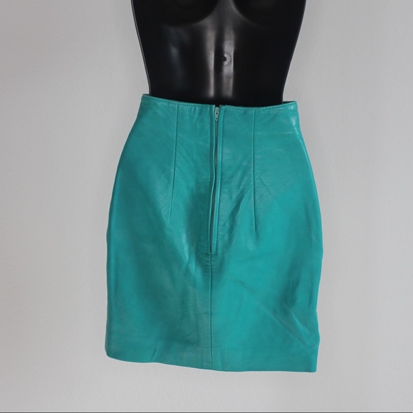 Turquoise leather pencil skirt - Picture 4 of 4